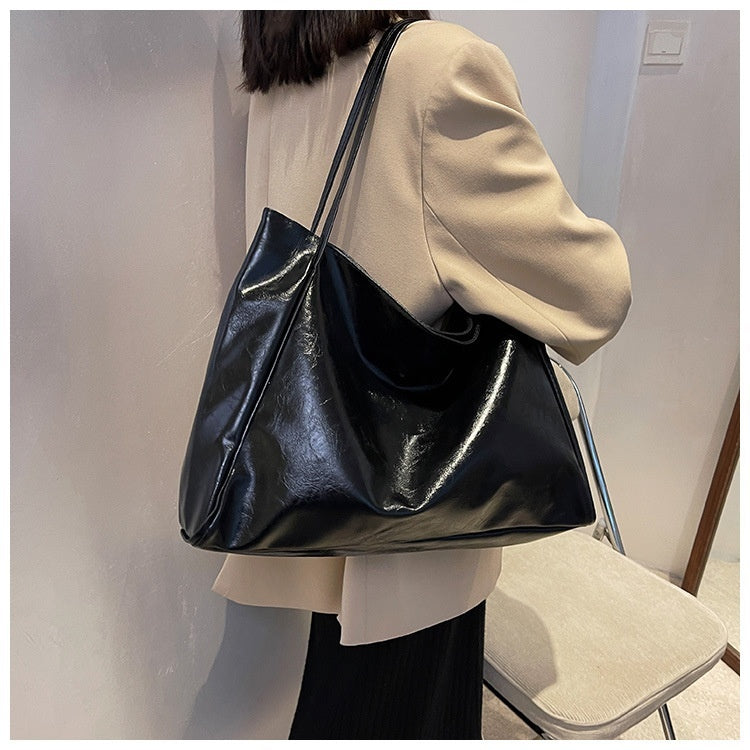 Vintage Women's Tote Bag Athletic Casual Fashion Large Capacity Leather Shoulder Bag Shopper Harajuku Simple Handbag